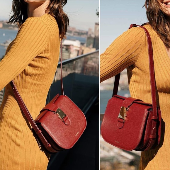 NWT Senreve Cadence Crossbody Italian Pebbled Leather Merlot Burgundy Red Gold - Picture 12 of 16